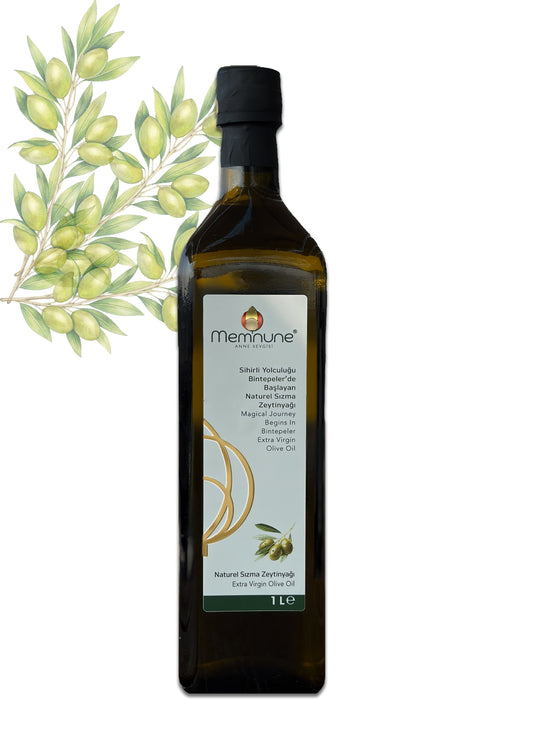 Memnune 1Lt Cam Şişe Zeytinyağ Önden Görünüş