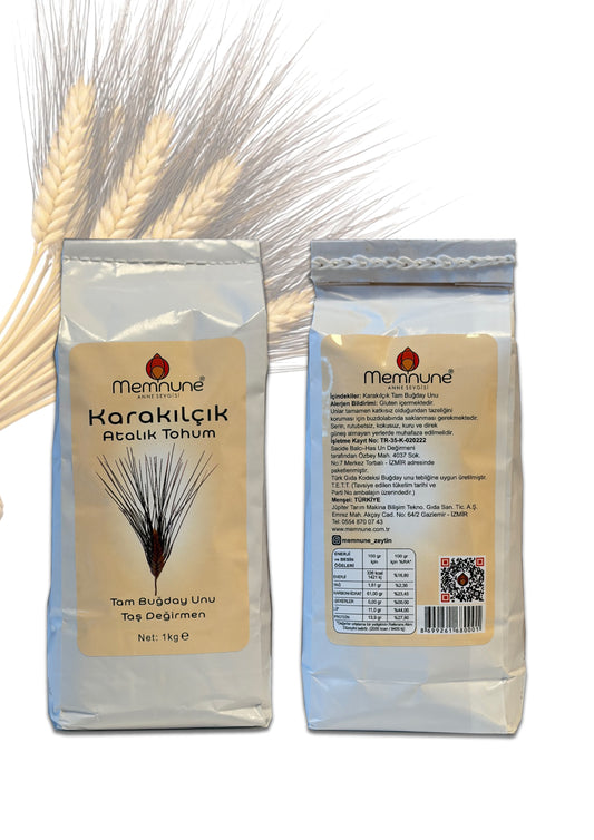 Memnune 1Kg Karakılçık Buğdaydan Zımparalanmış Öğütülmüş Paket Un Ön ve Arkadan Görünüş