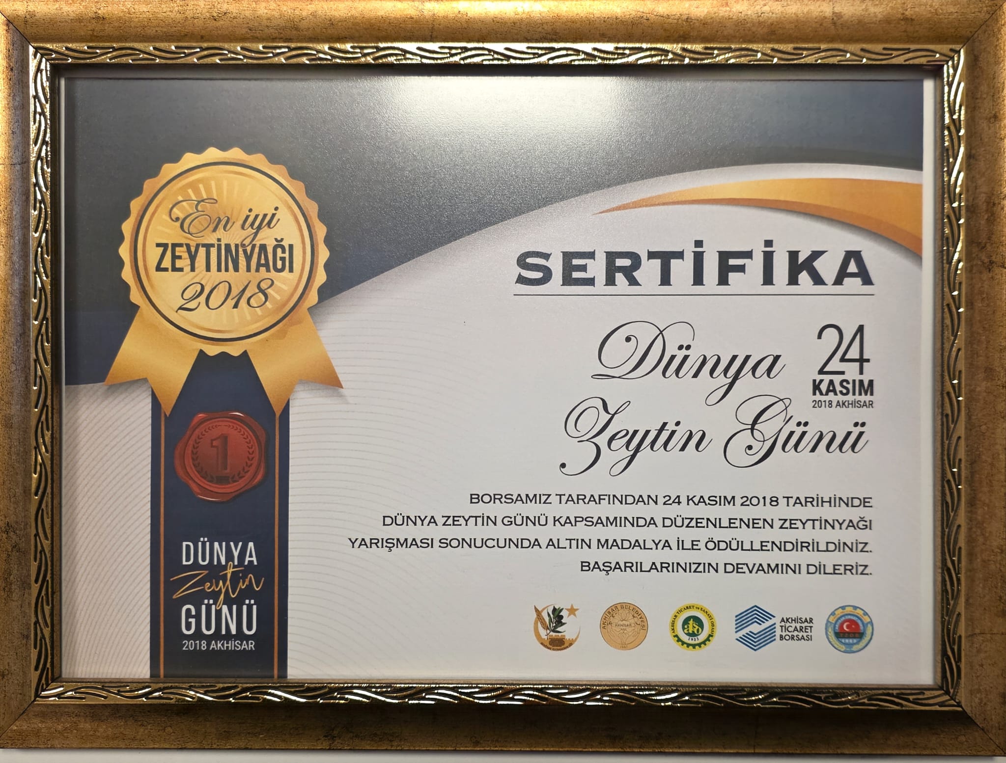 Zeytinyağımızın 2018 yılında aldığı ödül